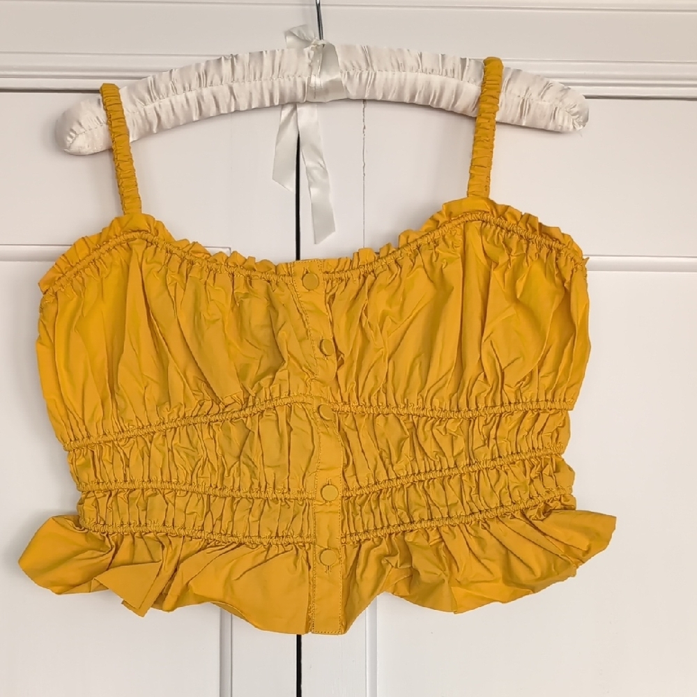 J. Crew Yellow Smocked Crop Top